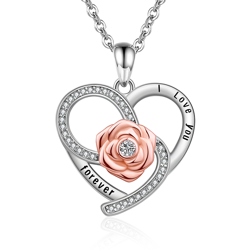 Collar de corazón de rosa de amor infinito en plata de ley 925