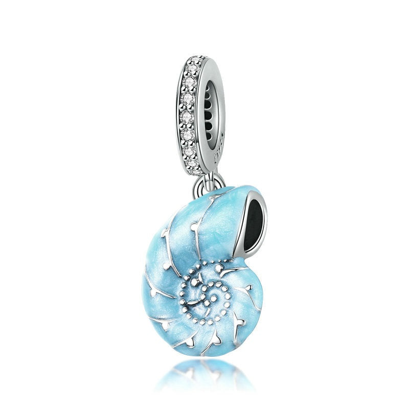 925 Silver Cute Blue Conch Pendant Charms