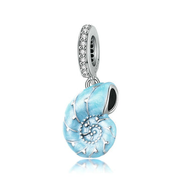 925 Silver Cute Blue Conch Pendant Charms