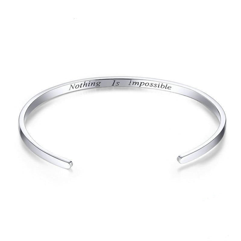 Sterling Silver Engrave Courage Bangle "Nothing is impossible" Bracelet