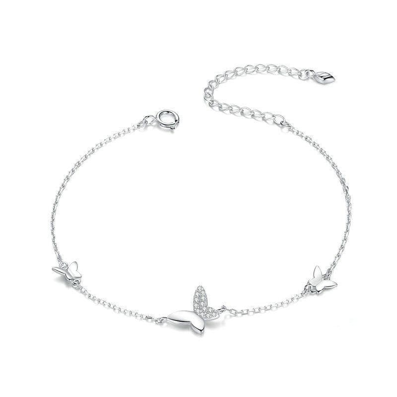 Bracciale a catena con chiusura a moschettone a forma di farfalla volante in argento sterling
