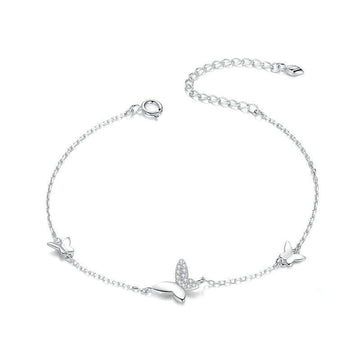 Bracciale a catena con chiusura a moschettone a forma di farfalla volante in argento sterling