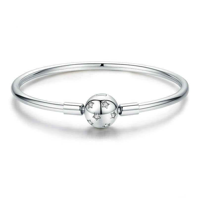 Sterling Silver 925 Round Clip Charm Smooth Bracelet