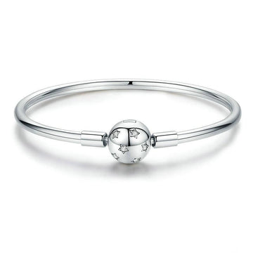 Sterling Silver 925 Round Clip Charm Smooth Bracelet