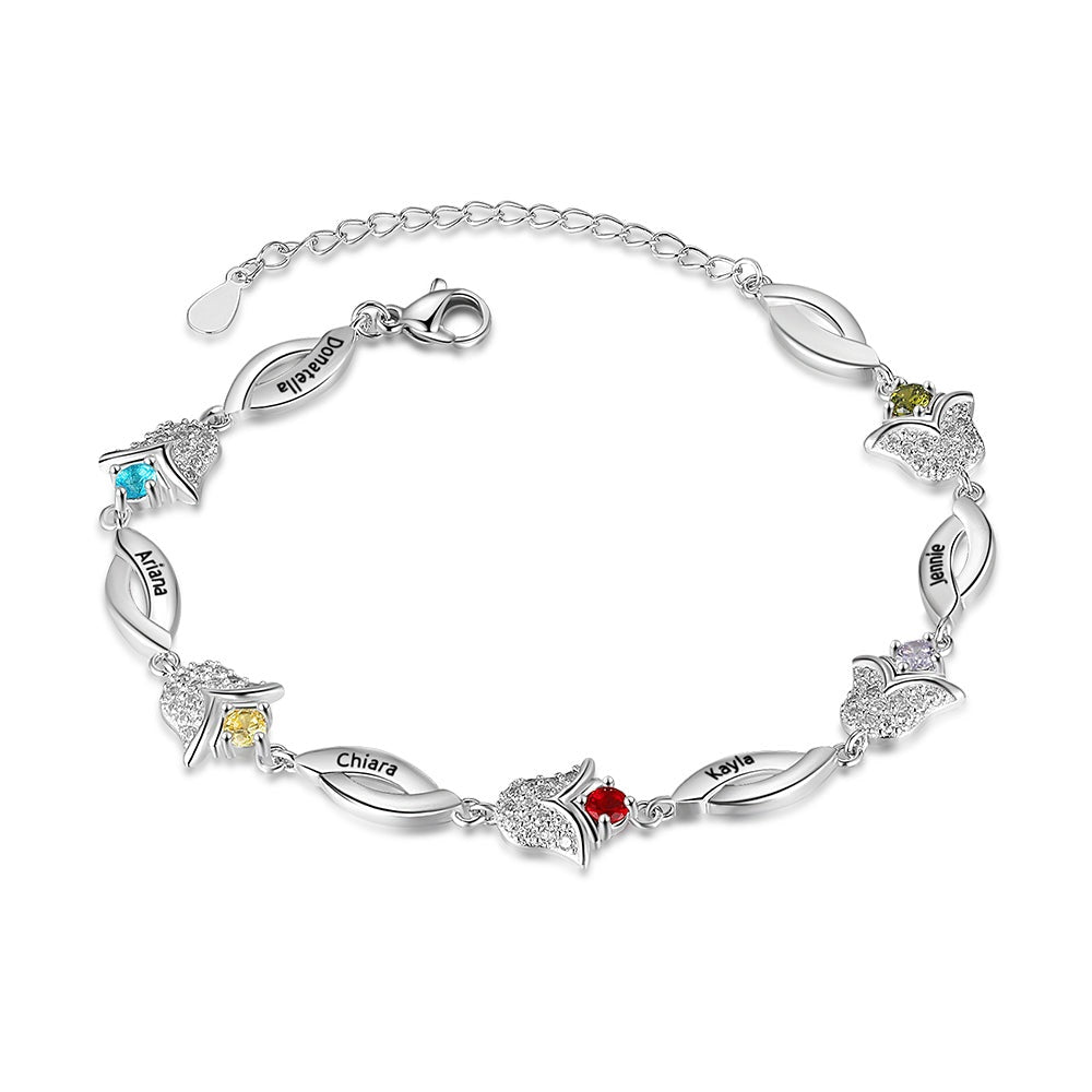 Tulip Flower Customized Birthstone Bracelet