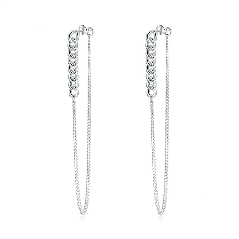 925 Sterling Silver Simple Long Chain Earrings