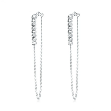 925 Sterling Silver Simple Long Chain Earrings